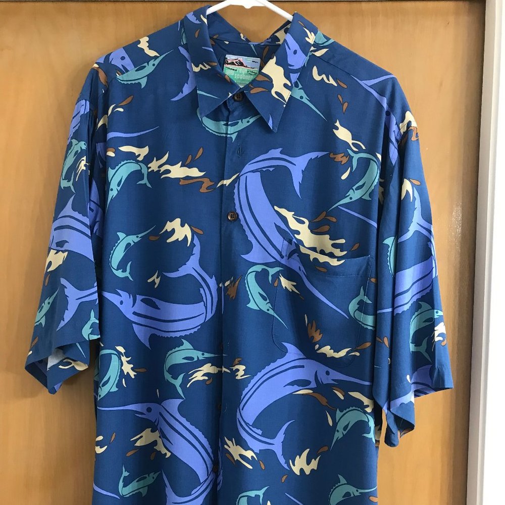 Mens Designer Reyn Spooner Marlin Aloha shirt XL